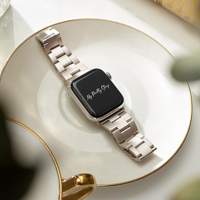 My Pretty Strap - Compatible Apple Watch Band Strap, Stainless Steel Fashion iWatch Replacement Strap- Easy Resizing, No Tool Needed, Fits Most Wrists- Compatible with Series 1-11, SE and Ultra