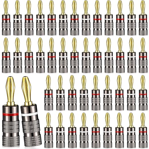 Konohan 20 Pairs/ 40 Pcs Banana Plugs, 4mm Gold Plated, Dual Screw Lock, Compatible with Speaker, Audio/Video Receiver, Amplifier, Home Theater