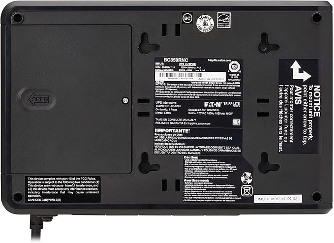 Tripp Lite Cloud-Connected 850VA UPS Battery Backup and Surge Protector, Remote Management & Monitoring, 450W, 5 Outlets, Computer UPS, Wall Mount Option, 5ft Cord, 3-Year Warranty (BC850RNC)
