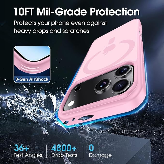 for iPhone 17 Pro Max case with Camera Lens Protector [10Ft Military-Grade Protection] Compatible with fit MagSafe Shockproof Cover Phone case for iPhone 17 Pro max 6.9 inch,Light Pink