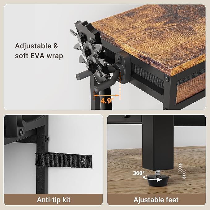 ELYKEN Guitar Stand, Guitar Rack with 2 Hangers and Storage Drawers for Guitar Accessories, Multiple Guitar Holder for Acoustic Electric Guitar, Bass, Instrument, Music Studio, Rustic Brown