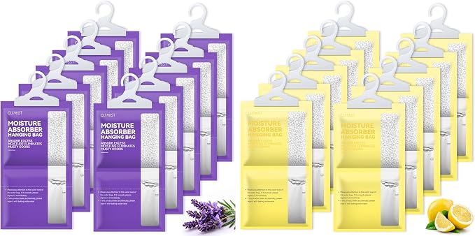 CLEVAST Moisture Absorbers Packets 10 Pack, Dehumidifier Bags for Closet, Scented Hanging Humidity Absorber in Wardrobes, Bedrooms, Bathrooms