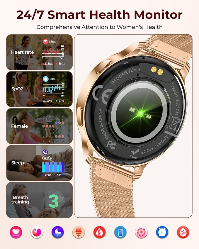 Iaret Smart Watch for Women, 1.27" HD Fitness Tracker with 4 Bands & Necklace Gift Set, Heart Rate SpO2 Sleep Monitor, 120+ Sport Modes, Call & Notifications, Smartwatch for Android iPhone, 40mm