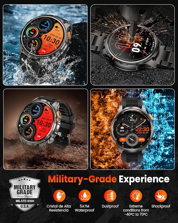 Military Smart Watches for Men Fitness Tracker Watch, 1.91" Men's Smart Watch with 1000mAh/5 ATM Waterproof/LED Flashlight/110+ Sport Modes/Heart Rate/SpO2/Sleep, Men's Watches for Android & iPhone