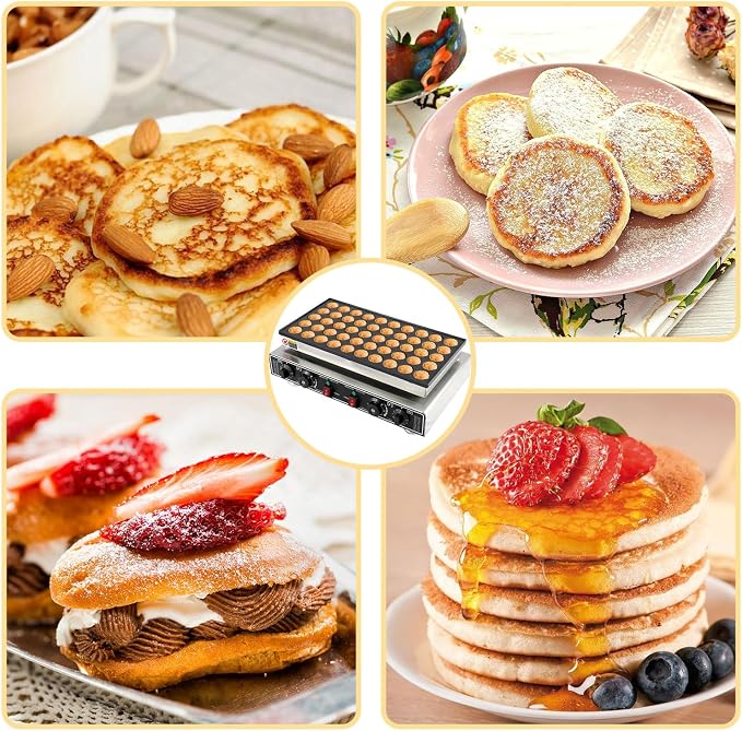 Commercial 50-Piece Mini Dutch Pancake Maker, 1800W Electric Non-Stick Griddle, Adjustable Temp & Timer, Even Heating, Stainless Steel, with Lid, Ideal for Poffertjes, Dorayaki, Restaurant & Home Use