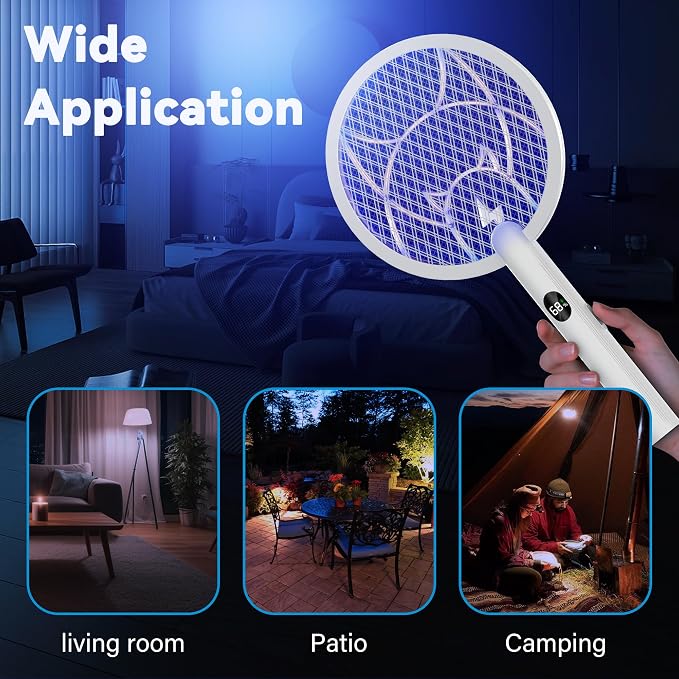 Nymrix Electric Fly Swatter Racket,2 in 1 Mosquito Bug Zapper 4100V Max Handheld Mosquito Killer with 1800 mAh Rechargeable Battery, Purple Light and 3-Layer Safety Mesh for Indoor Grey Two-Pack