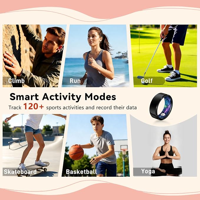 Smart Ring for Women & Men, Health & Fitness Tracker with Heart Rate/Sleep Monitoring/Blood Pressure, 5ATM Waterproof,Activity Trackers with Free App,Stylish Fitness Ring Birthday Gift(Size 8, Black)