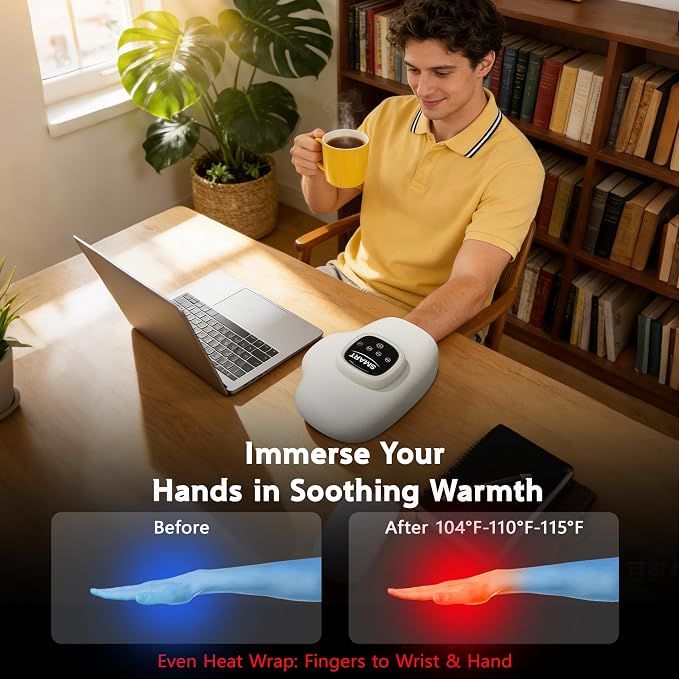 Hand Massager with Heat and Compression, Soft Leather Cover Hand Massager for Arthritis and Carpal Tunnel, LCD Touch Screen, 3 Modes 3 Heat 3 Intensities, for Wrist Palm Finger