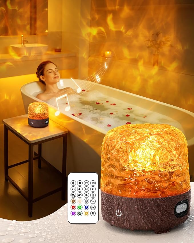 Waterproof Rechargeable Shower Lamp with Bluetooth Speaker for Bathroom,Shower Light with Adjustable 15 Color Wave Projector for Bathtub,Portable Table Lamp for Indoor/Outdoor Decor