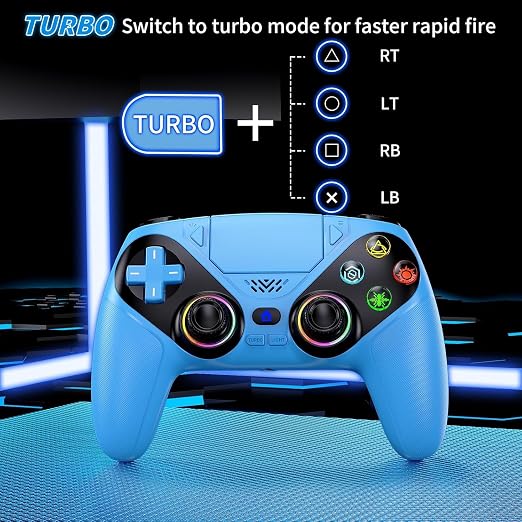 Nonbliep RGB Wireless Controller for PS5/PC, Bluetooth Controller with Turbo, Macro, 6-Axis Motion Control, Dynamic Vibration, 3.5mm Audio Jack, 1000mAh Battery, Speaker (Blue)