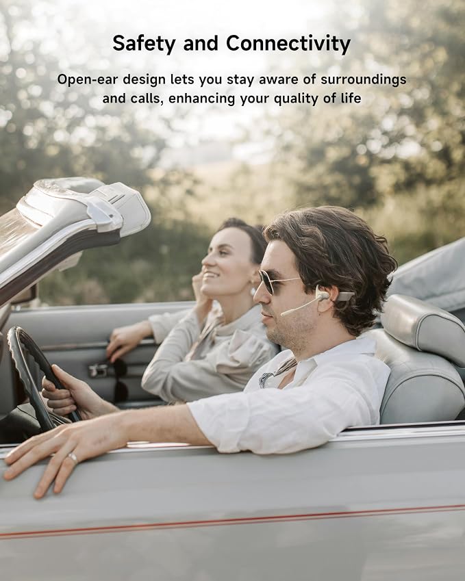 LOBKIN Open Ear Headphones with Mic, Bluetooth Headset with Noise Cancelling Microphone and Multipoint Connect, Wireless Bluetooth 5.4 Headset for Work Call Meeting Driving(Beige)