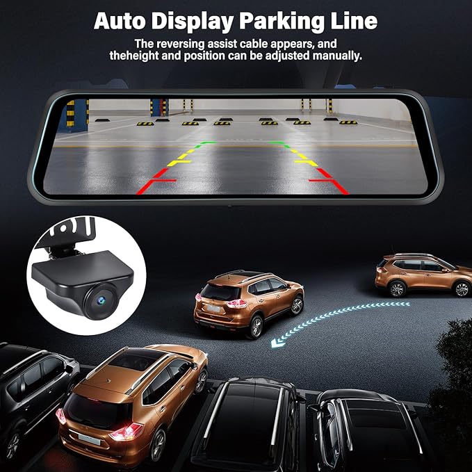 Rear View Mirror Camera, Mirror Dash Cam for Car 1080P Front & Rear Mirror Cameras 9.66 Inch HD IPS Full Touch Screen 64G Card Night Vision Motion Detection Loop Recording 24H Parking Monitor