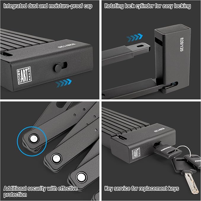 Foldable Bike Lock - Compact Folding Bicycle Lock with 3 Keys - Frame Mount Anti-Theft Locks for E-Bike, Motorcycle, Scooter, Bicycle, Door, Gate (PINN-828-120)