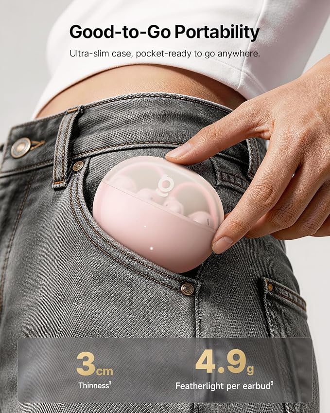 Baseus Bowie MC2 Air Open Ear Clip-on Earbuds, CloudComfort Air Cushions for Workout Running, 11mm Drivers Super Bass 2.0, IP67 Waterproof, 40H Playtime, Flexible Secure Fit Earbuds