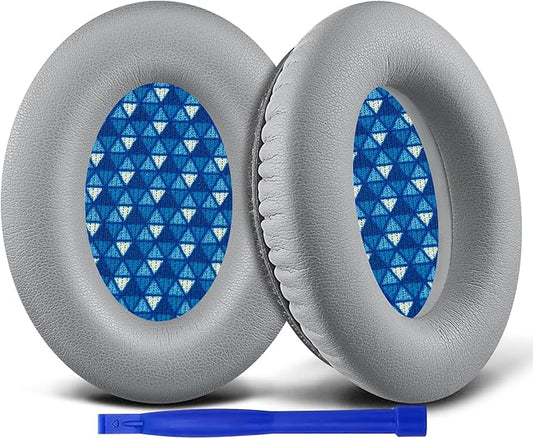 SOULWIT Earpads Replacement for Bose AE2, AE2w, AE2i/SoundLink & SoundTrue Around-Ear AE Generation 1.0 Headphones, Protein Leather Ear Pads Cushions - Silver(Blue&White Scrims)