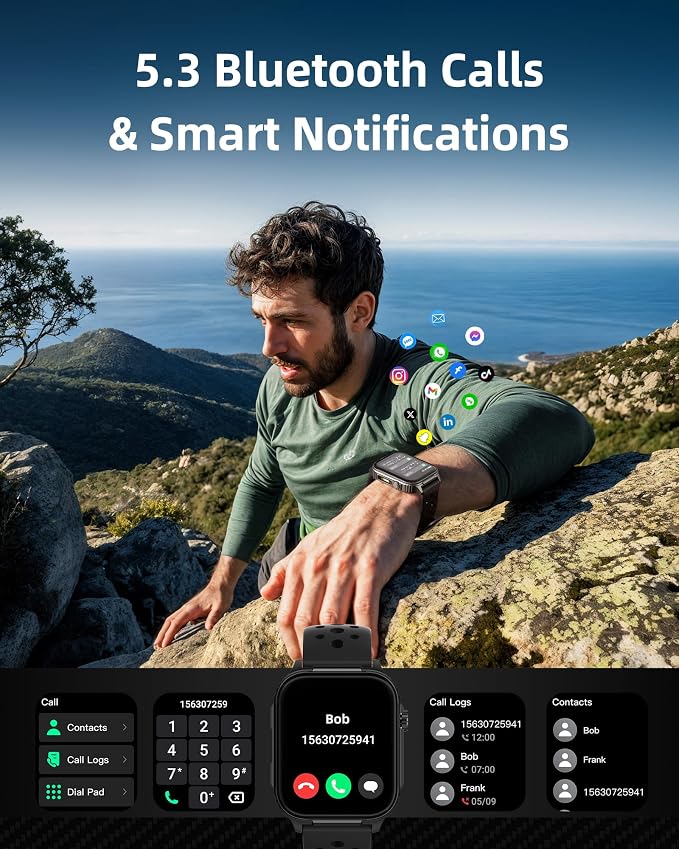 Parsonver GPS Smart Watch for Men (Answer/Make Calls), Built-in Flashlight & Compass, 400+ Watch Faces, Fitness Tracker 100+ Sport Modes, Heart Rate Sleep Monitor, Smartwatch for Android iPhone, Black