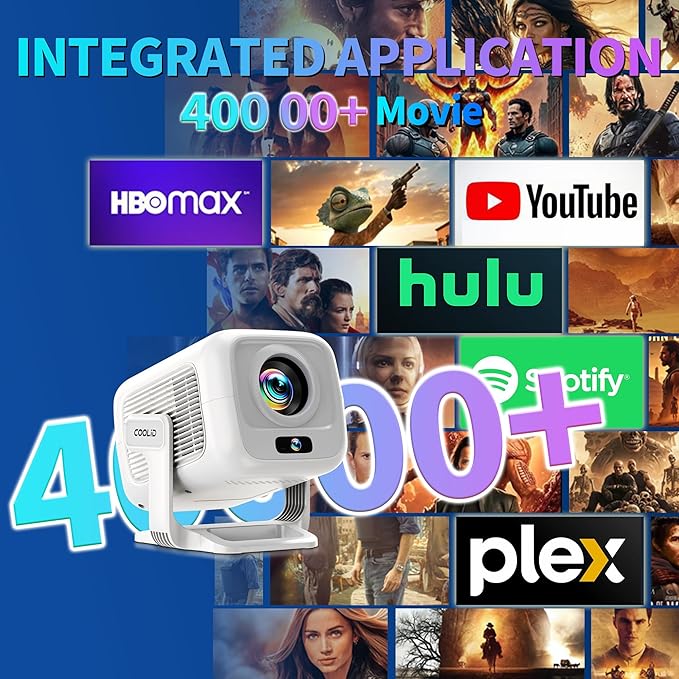 [Auto Focus & 2026 Upgraded] Mini Projector 1080P FHD Support 4K Portable Projector with WiFi6 and Bluetooth5.4 Built-in App 180° Adjustable Auto Keystone, Compatible with HDMI/Laptop/USB, White