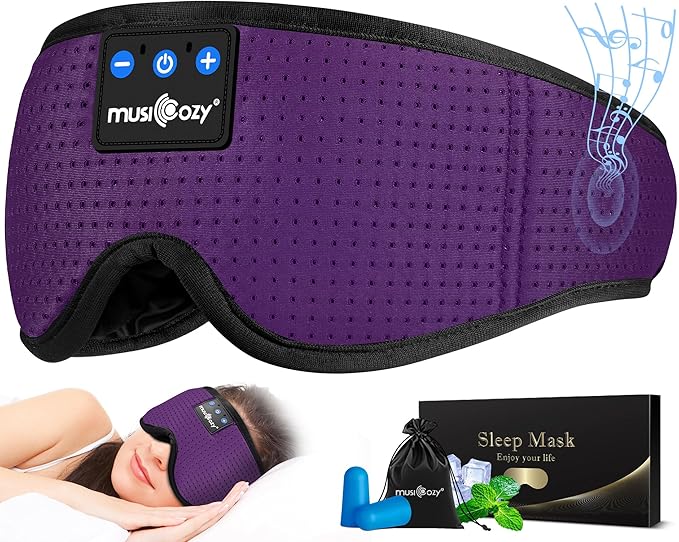 MUSICOZY Sleep Headphones Masks, Bluetooth Sleep Eye Mask for Sleeping for Side Sleepers, Sleeping Masks Headphones Wireless Music Mask Men Women with Speakers Cool Tech Gadgets Gifts, 2 Packs