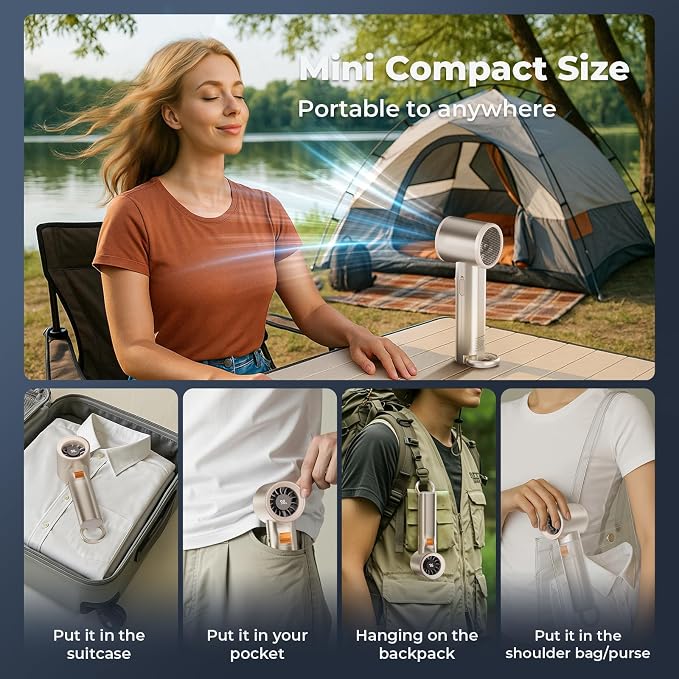 Portable Handheld Turbo Fan for Outdoor - 5000mah Mini Handheld Personal Pocket Fan for Powerful Airflow Wind - 20Hrs,100 Speeds Adjustable - Digital Display,Gifts for Travel,Outdoor Activites,Camping