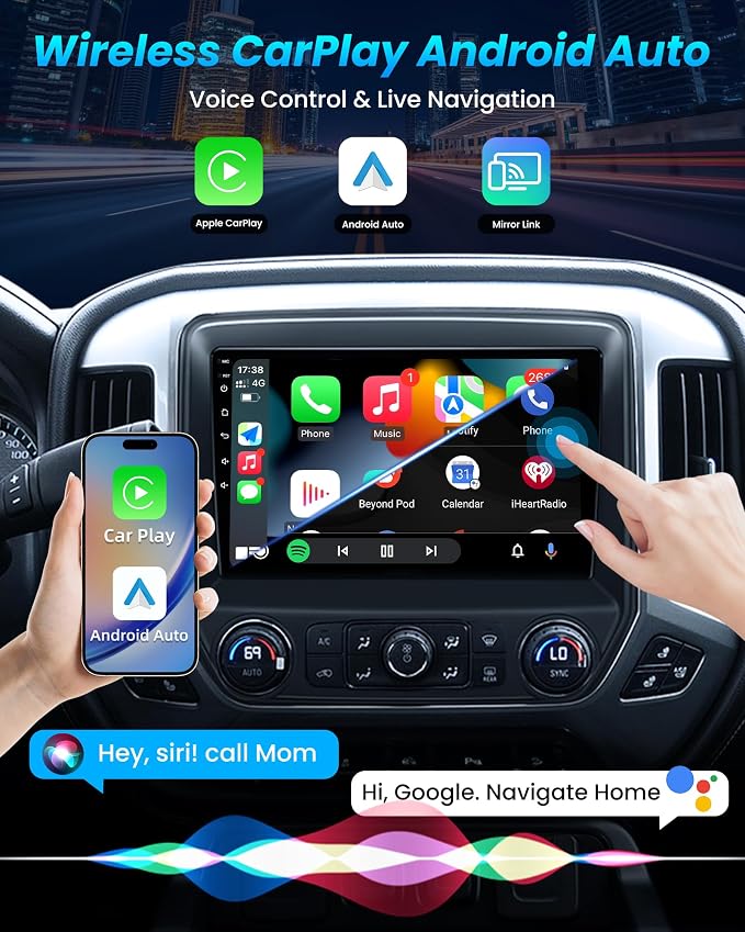 10.2" 4Core 64ROM Android 15 Upgrade Car Radio for 2014 2015-2018 Chevy Silverado: GMC Sierra 1280 * 800 HD IPS Touch Screen Wireless CarPlay Android Auto GPS 5G WiFi Bluetooth Backup Camera SWC FM