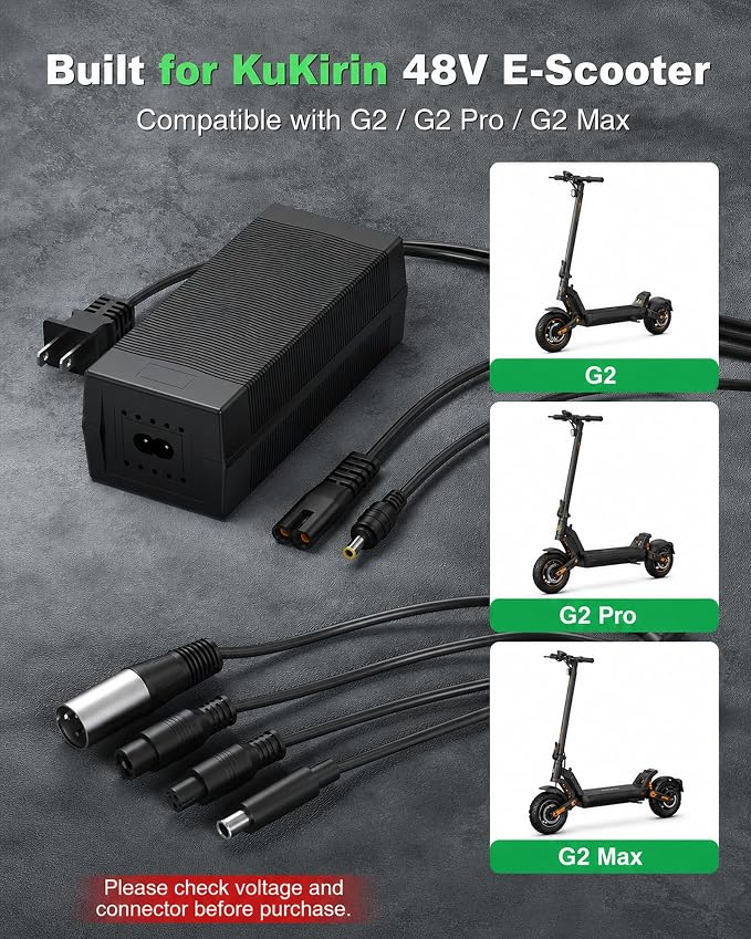 VHBW 54.6V 2A Scooter Charger for KuKirin G2, Pro and Max | For select KuKirin G2, Pro and Max scooters with 48V lithium battery systems