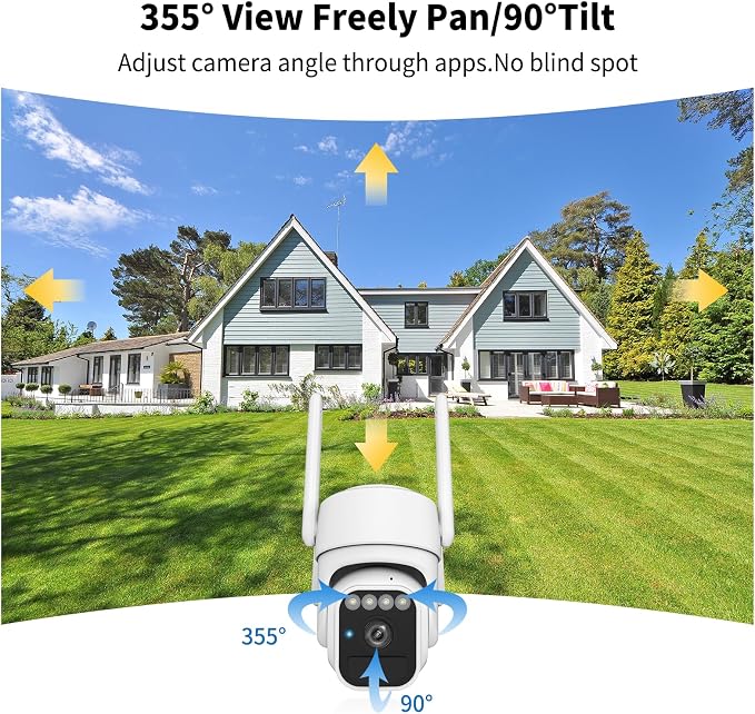 WY-LINK Solar Camera Outdoor Wireless, 360° Cameras for Home Security, Two-Way Talk, Auto Tracking, Light Alarm, Color Night Vision (2, White, Wi-Fi)