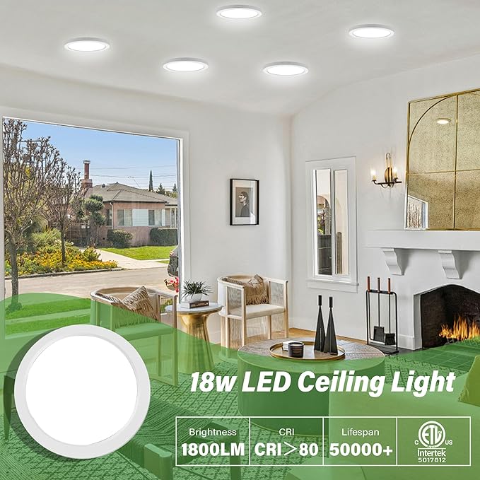 Flush Mount Ceiling Light Fixture - ETL Certified - 9 Inch Dimmable 3000K Warm White LED, 0.63'' Ultra Thin Round Design for Bedroom, Bathroom, Kitchen, Hallway, Basement, Closet (9-Pack)‌
