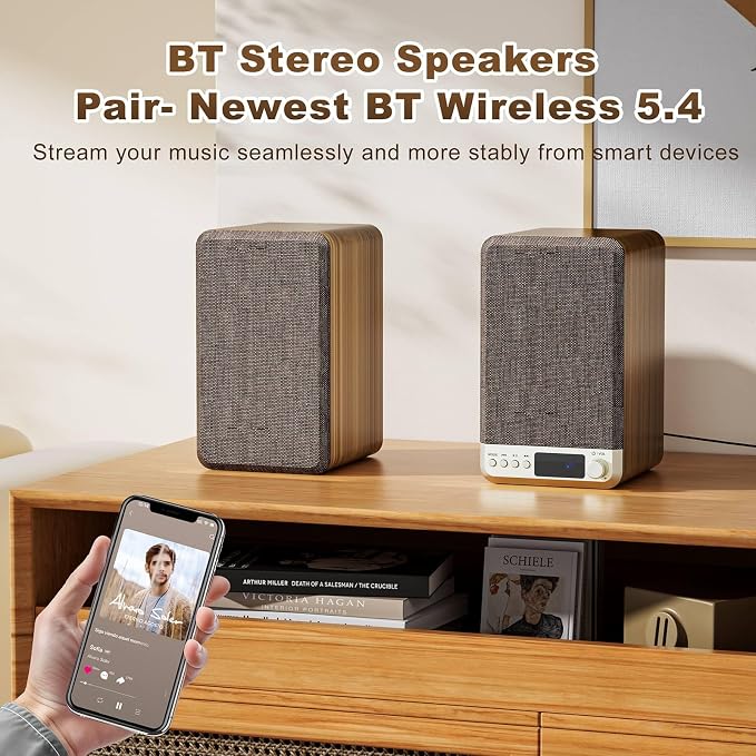 Active Bookshelf Speakers, 60W Powered Record Player Speakers with 3.5 Inch Woofer, Turntable Speakers with AUX/RCA/BT Input, Home Stereo Speakers Wired for Vinyl Player Desktop PC