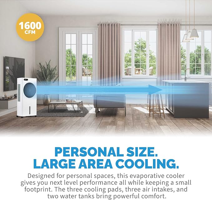 Newair Evaporative Air Cooler | AC Portable Air Conditioner Alternative with 1,600 CFM Airflow | Room Cooling Fan for Bedroom, Garage & Indoor Use | White