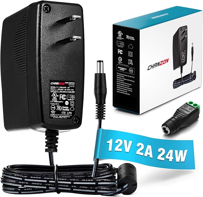 Chanzon 12V 2A 24W Power Supply 2.1(2.5) x5.5mm Plug AC DC Switching Adapter, 12 Volt 2 Amp AC/DC Wall Wart Converter Transformer, 100-240v 50 60HZ Input with 12vdc 2000ma Output