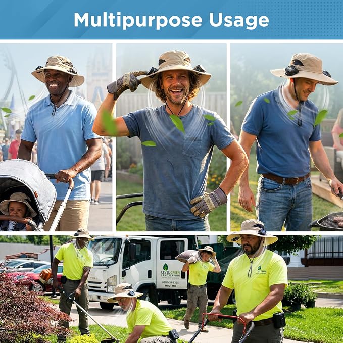 Solar Fan Hat with 2 Removable Fans Wide Brim Sun Hat | for Outdoor Fishing Camping Hiking Gardening, UPF 50+ Sun Protection