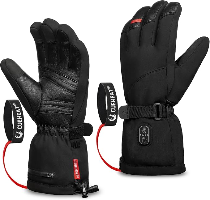 CUEHEAT Heated Gloves, Palm & Back Double Heating, Winter Outdoor Windproof Warm Thick Gloves, Battery-Powered Hand Warmer