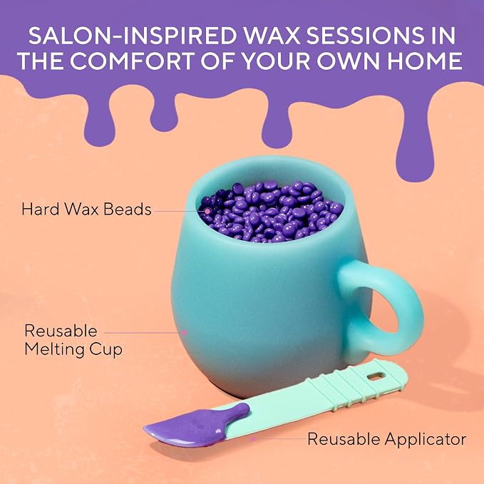 Sliick At Home Waxing Kit for Women – Acai Berry Scent, Hard Wax Kit for Hair Removal, Microwave Melting Cup, Applicator & Beads, At Home Wax Set
