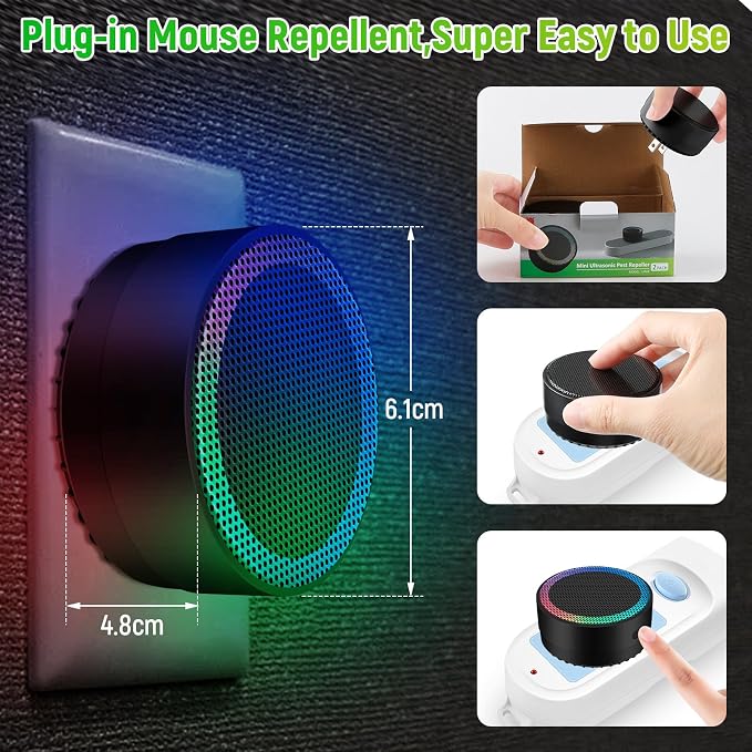 Ultrasonic Pest Control Repellent, Insect Indoor Repellent Plug in, Mini Pest Control Device for House, Ultrasonic Repellent for Mouse, Rodent, Roach, Mice, Mosquito, Spider, Black-2 Pack