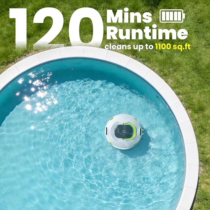Y20 Robotic Pool Cleaner, Cordless Pool Vacuum for Above Ground & Inground Flat Pools with Dual Motors, 120 Min Runtime, Auto-Parking, Powerful Pool Vacuum Robot for Up to 1100 Sq.Ft