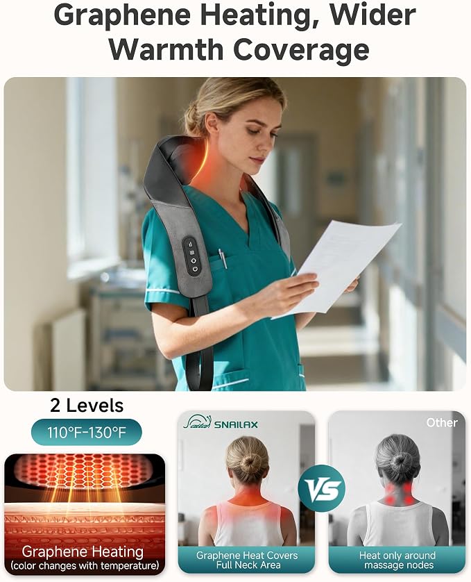 Snailax Neck and Shoulder Massager - 2026 Upgraded Cordless Massagers with Graphene Heating for Sensitive Skin & Even Heat, FSA Eligible, 4D Shiatsu Massager for Pain Relief, Gifts for Father Dad