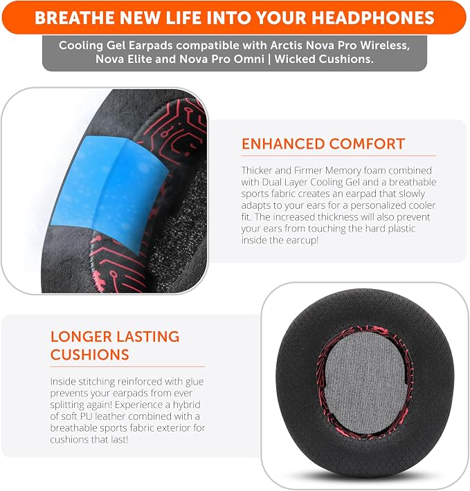 WC Freeze Nova Pro Wireless - Cooling Gel Earpads for Arctis Nova Pro Wireless, Nova Elite & Nova Pro Omni (Doesn’t Fit Other Models), by Wicked Cushions, Extra Thick & Comfortable | Techne