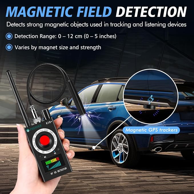 JMDHKK Hidden Camera Detector, Spy Camera Finder, Bug Detector, Magnetic Field Detector, Listening Device Detector – Privacy Protection Tool for Home, Office, Hotel, and Travel Security(Black)