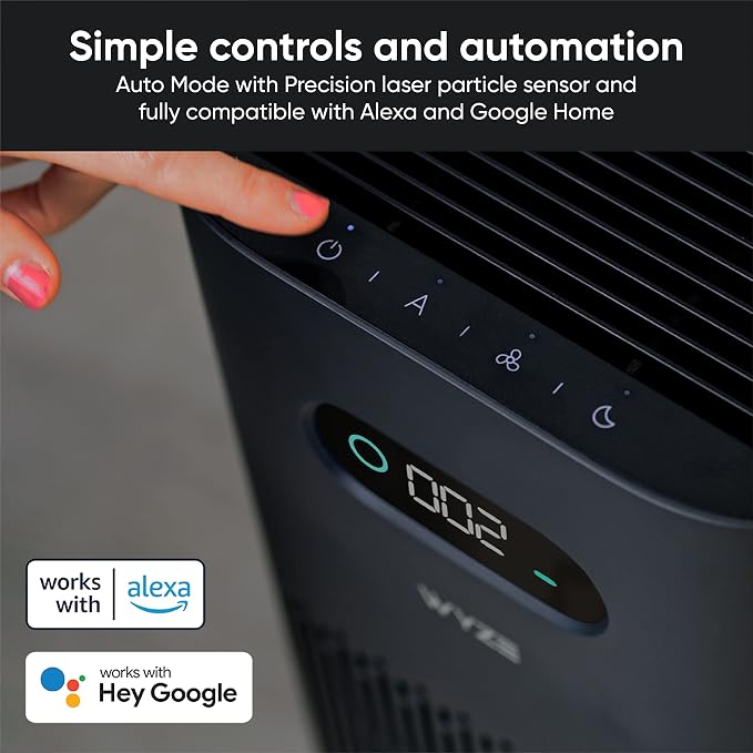 Wyze Air Purifier with Wildfire Filter (Special), for Living Room, Kitchen, HEPA 13, 21db Quiet, with Sleep Mode, Air Cleaner for Smoke, Pollen, Dander, Hair, 550 sq ft, Smart WiFi Alexa Google, Black