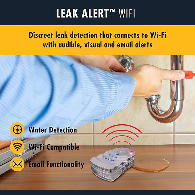 Zircon Leak Alert WiFi -Smart Electronic Water Detector Alarm with Email, Audio and Visual Alerts - Battery Included