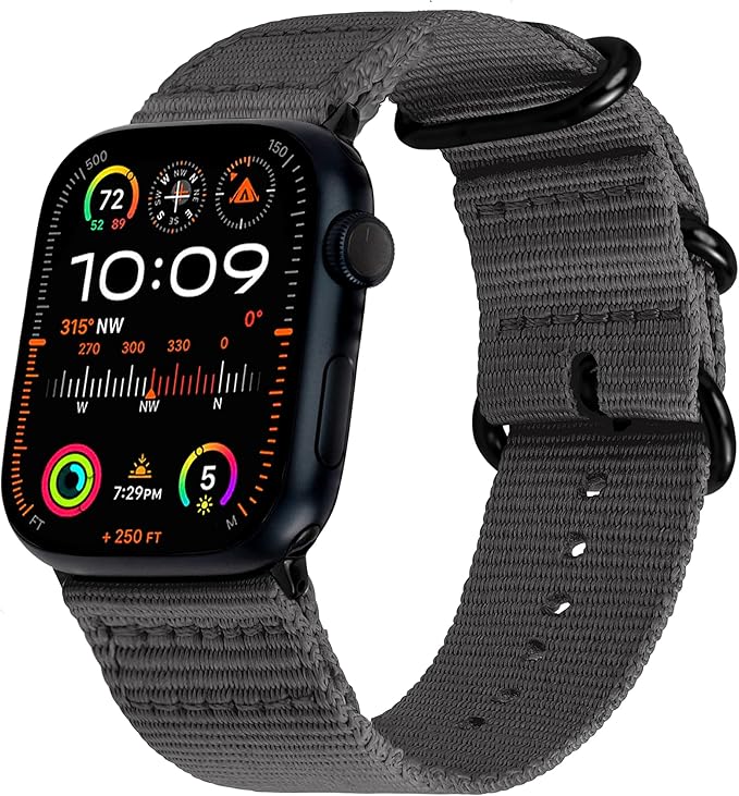Carterjett EXTRA LARGE Hiking Trail Nylon Band | Compatible with Apple Watch Band for Men Women | XL for Big Wrists | Extra-Long, Soft Braided Sturdy Weave Sport Strap | Fits 42mm 41mm 40mm Series 10 & All Models (Casper Gray, XL)