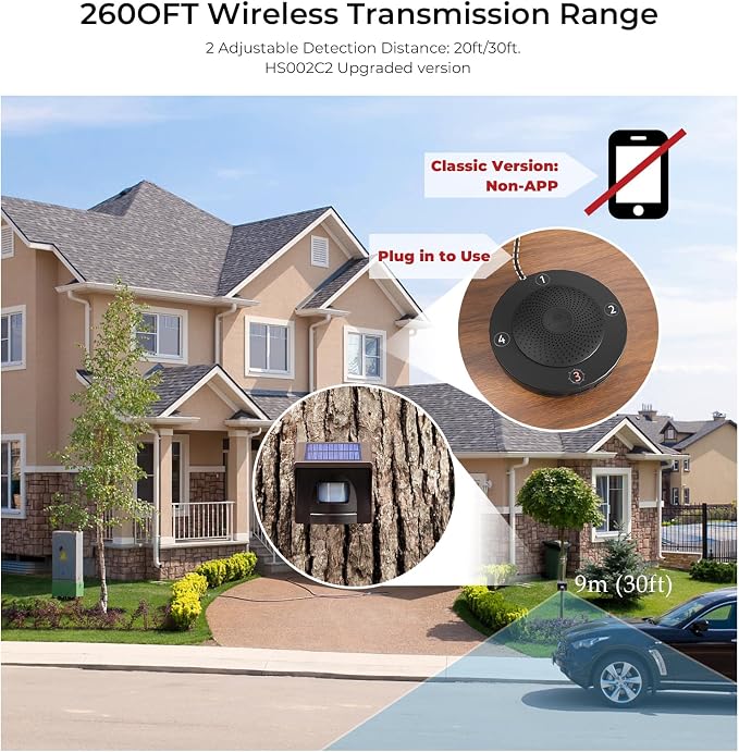 eMACROS Solar Wireless Driveway Alarm System (1/2 Mile Range, 1 Receiver & 3 Solar Sensors) - Weatherproof Outdoor Motion Detector for Farm, Long Driveway & Property Security