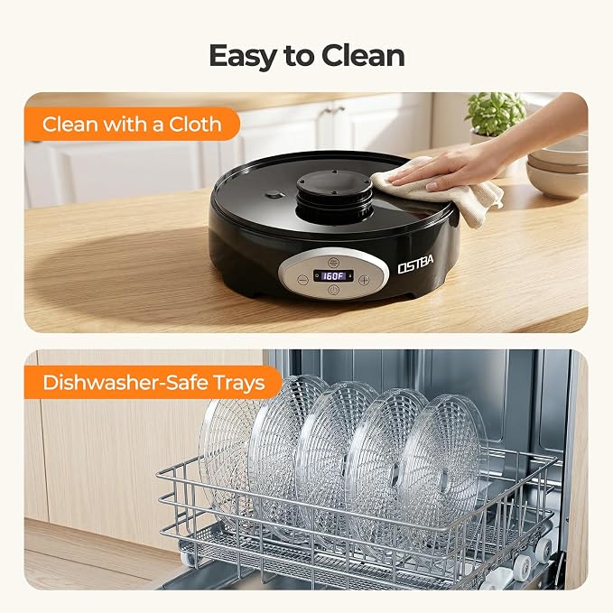 OSTBA Food Dehydrator, 5 BPA-Free 12.2" Trays, Adjustable Temp 95–160℉, 48H Timer, 420W Food Dryer for Fruits, Veggies, Jerky, Herbs, Home Use, BPA-Free