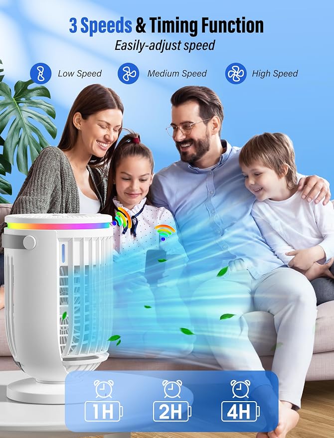 Portable Air Conditioners Fan with 120° Rotating Function,JYew Evaporative Mini Room Air Conditioners,Portable AC Unit Air Cooler with 4 in 1 Humidifier Fan Conditioner,AC Portable for Bedroom Office