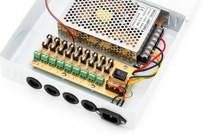 9 Channel/Port 10 AMPS, 12V DC Power Supply Box, Individually Fused for CCTV, LED, and All 12v DC Devices. Includes Screw Drivers & Extra fuses