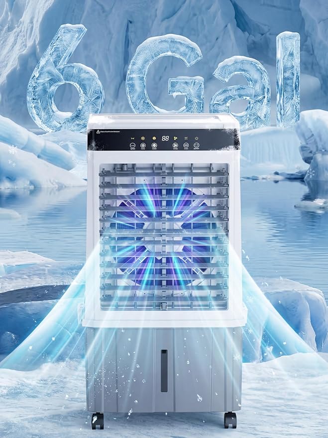 Uthfy 3000CFM Swamp Cooler for Large Room, 31"Evaporative Air Cooler with 6Gal Detachable Water Tank, 3-Sided Cooling Pad, 120°Oscillation, 4 Mode, 12H Timer, Portable Air Conditioner for Room, Garage