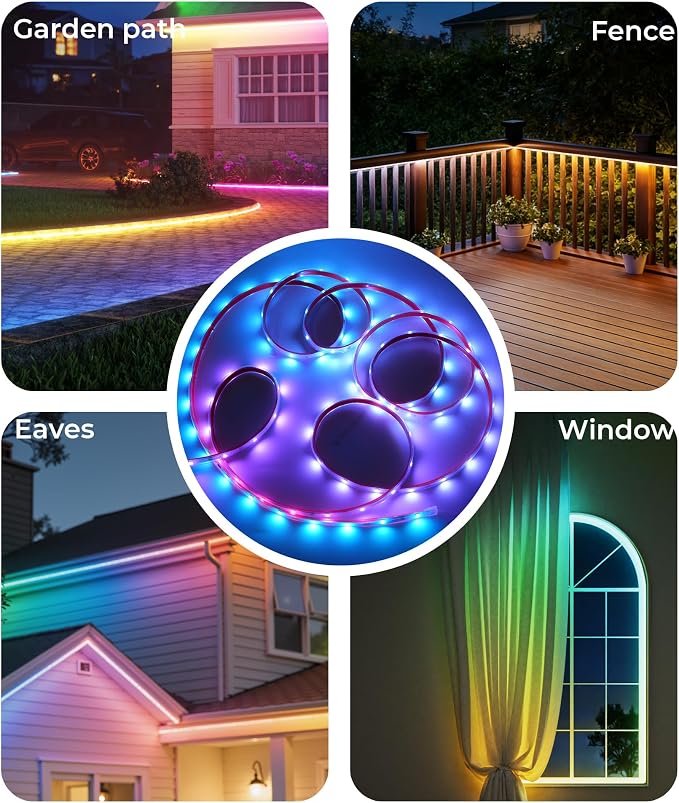DeckTok Outdoor LED Strip Lights RGB, 32.8ft Smart LED Outdoor Lights with Alexa Google Assistant, App Control, Music Sync, Timer, IP67 Waterproof Light Strip for Balcony, Roof, Patio, Pool Decor
