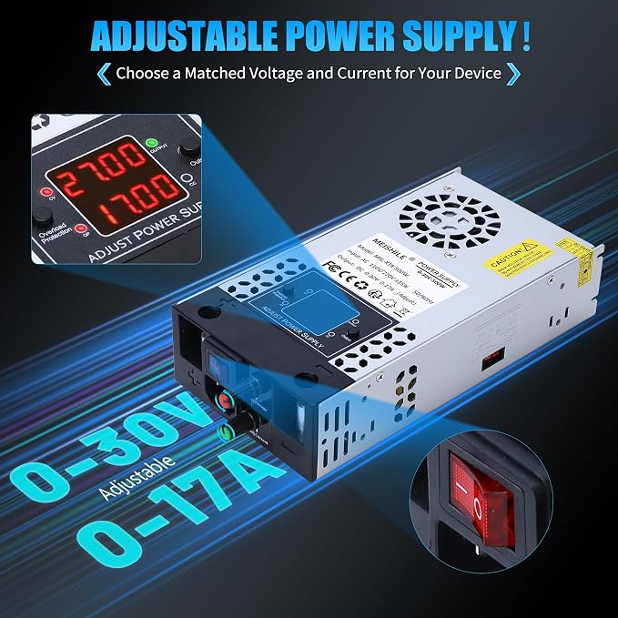 Upgrade Adjustable (0-30V 0-17A) 500W DC Switching Power Supply AC-DC Transformer with Adjustable buttonsConverter Drive Sensor System Lamp Meter Controller Servos Ultraso Electric Motor Fan SMPS
