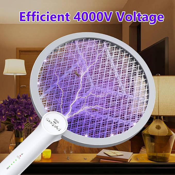 Bug Zapper Racket, 2 Mode Electric Fly Swatter with USB Rechargeable, 4000V Fly Zapper with 3 Layer Safety Mesh, Bug Zapper Racket for Indoor, Outdoor.