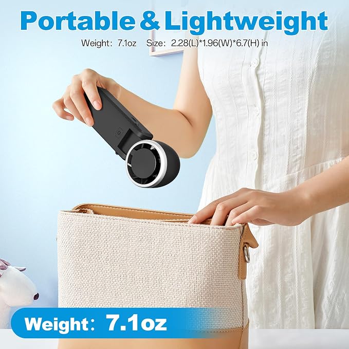 3 in 1 Portable Turbo Fan, Rechargeable Handheld Fan 180° Adjustable for Desk LED Display, Foldable Design Neck Fan for Outdoor Activities, Travel, Gift for Women Men (Black)